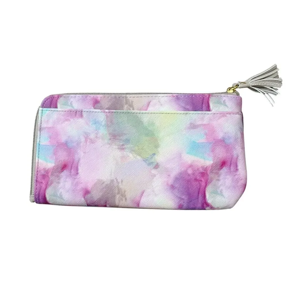 Buxton Wallet Tie Dye Organizer Clutch Zip Around Faux Leather Card Holder NWOT